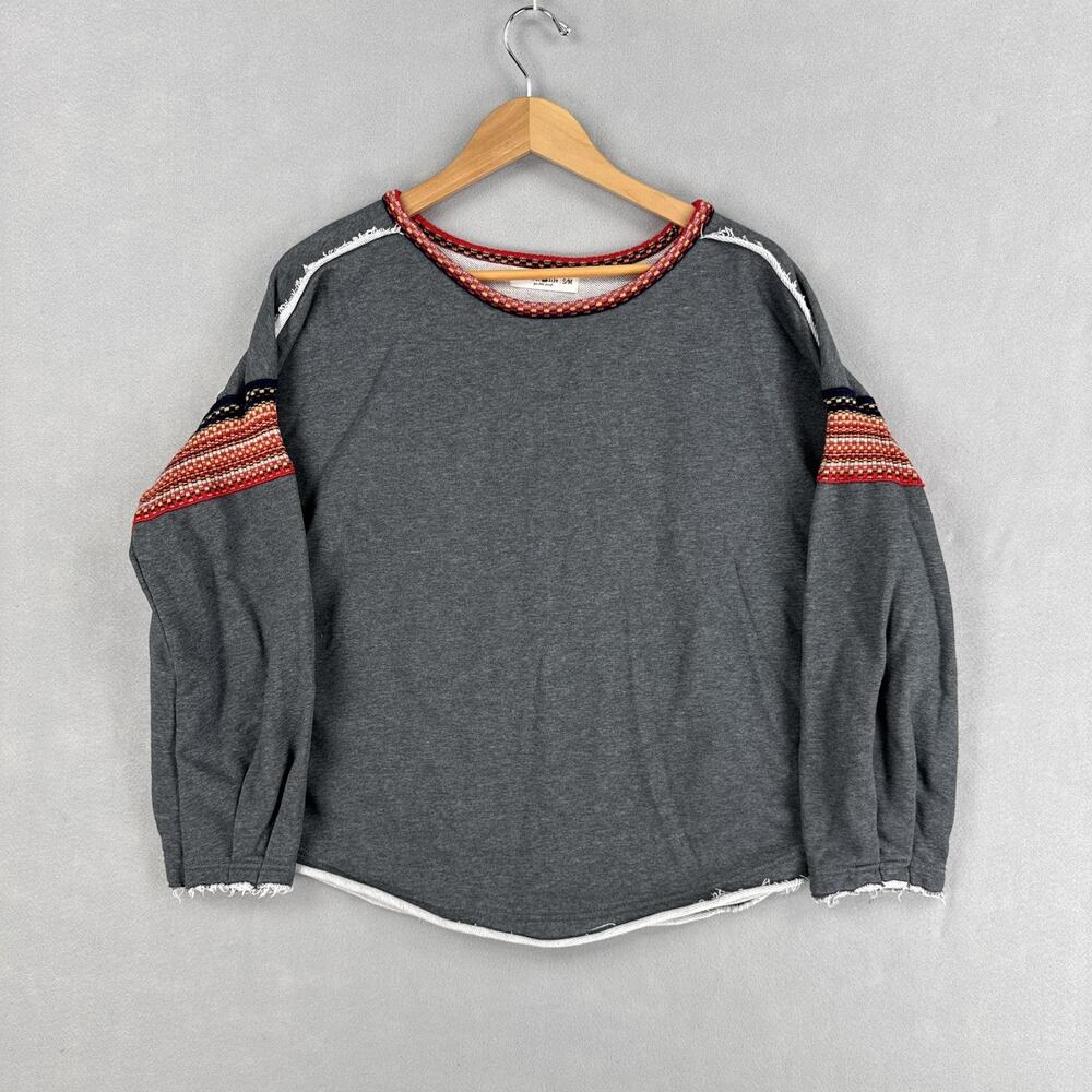 Natural Life Sweatshirt Womens S/M Gray Scoop Neck Long Sleeve Boho Pullover